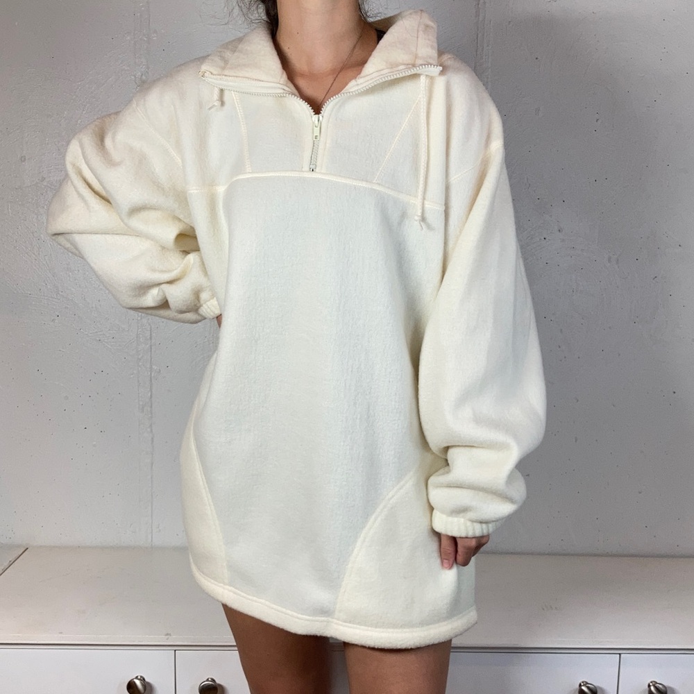 Creamy White Fleece Quarter Zip Sweatshirt Pullover